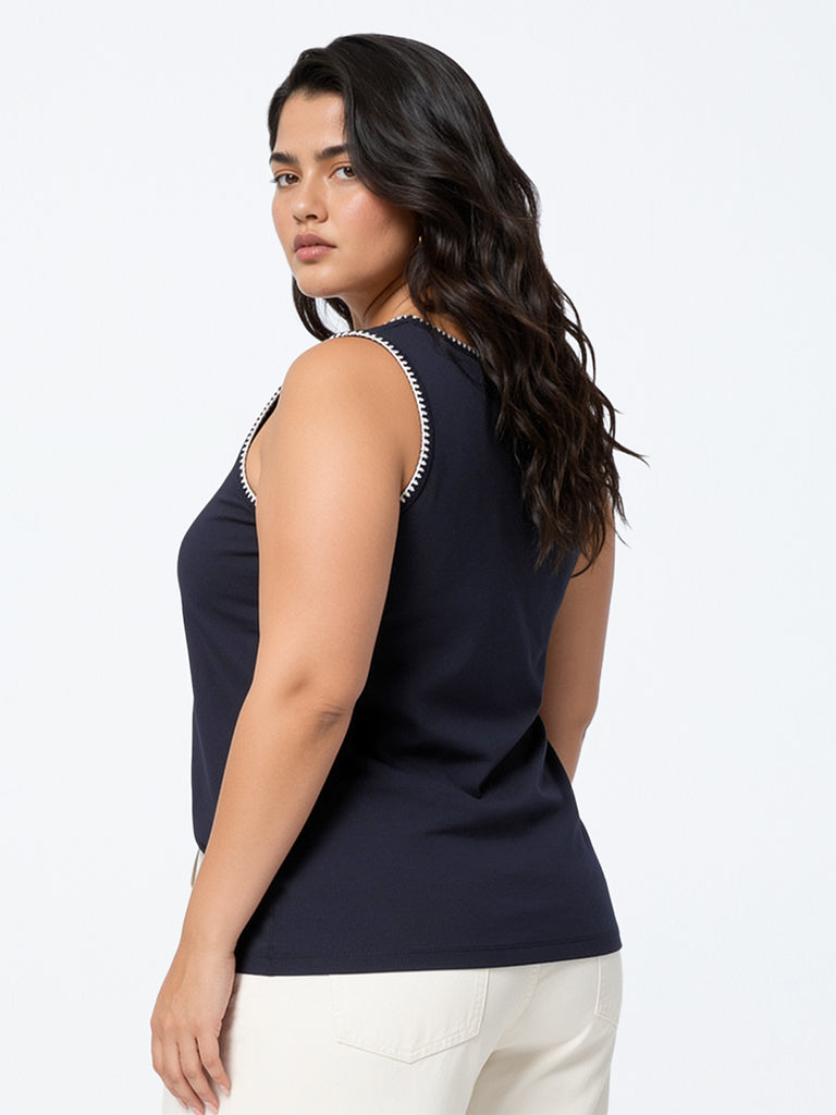 Gia Navy Embroidered Top