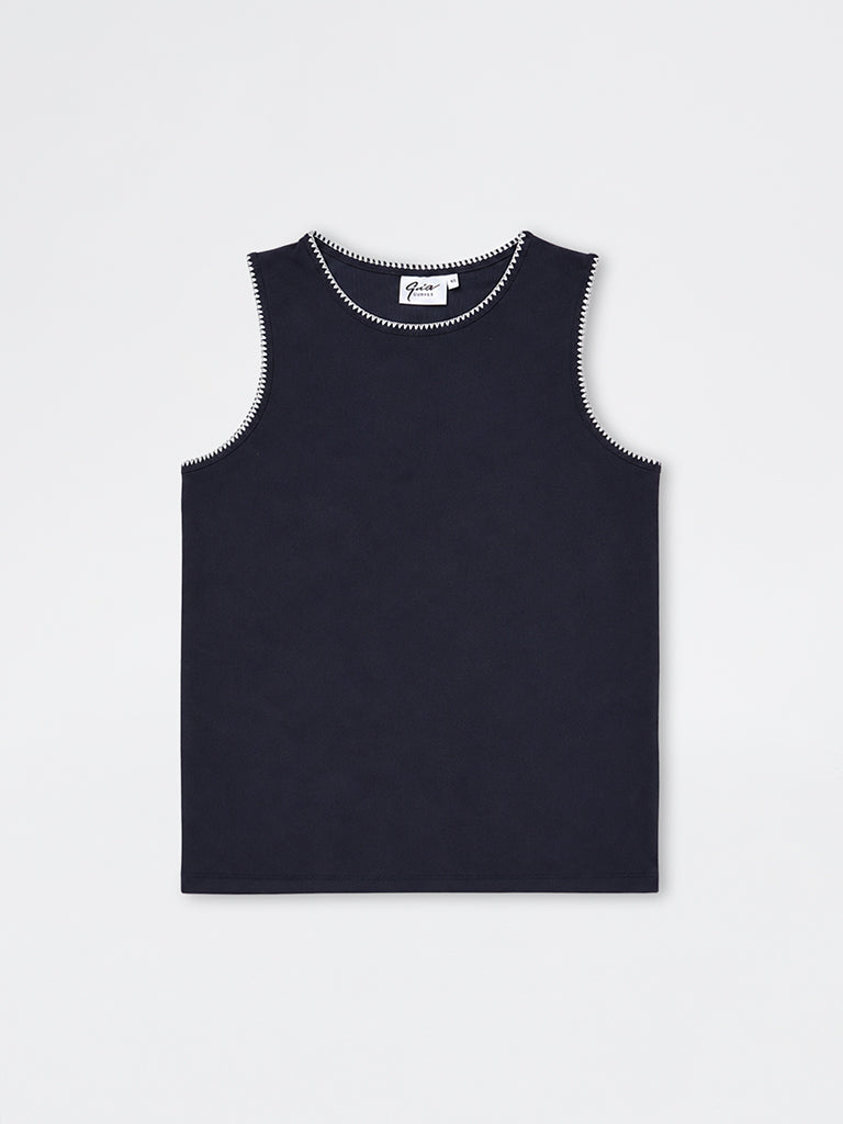 Gia Navy Embroidered Top
