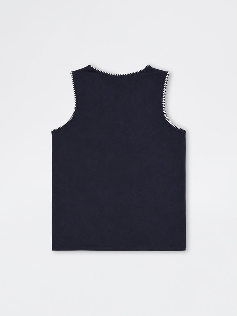 Gia Navy Embroidered Top