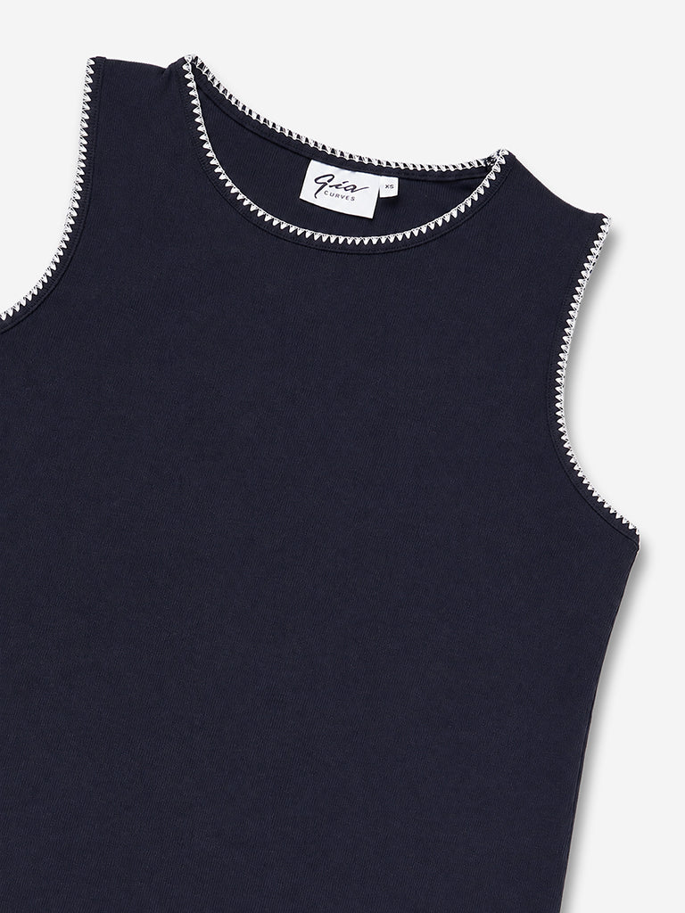 Gia Navy Embroidered Top