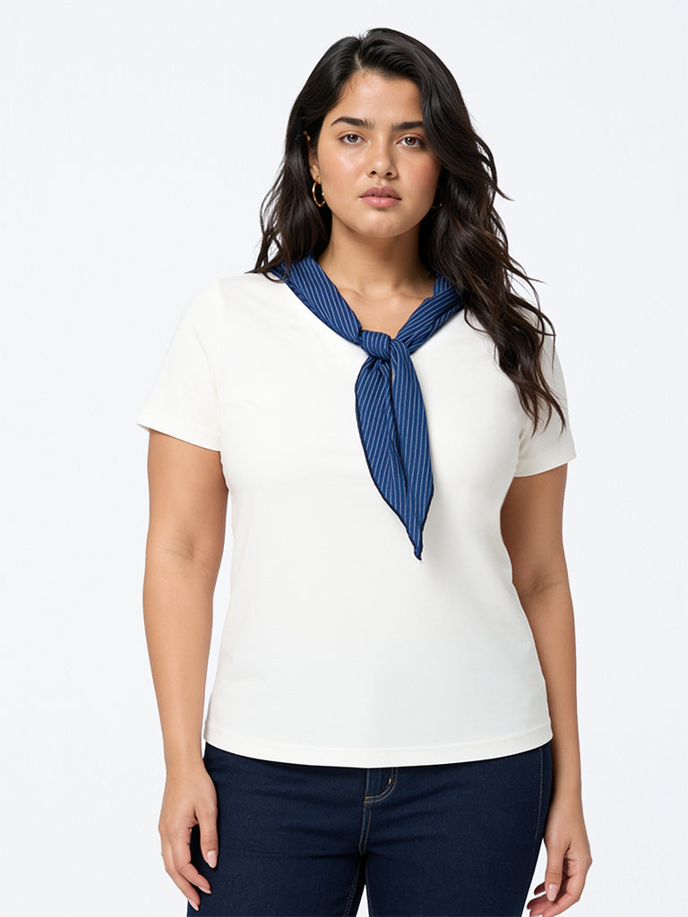 Gia White Tie-Up Detail Cotton T-Shirt