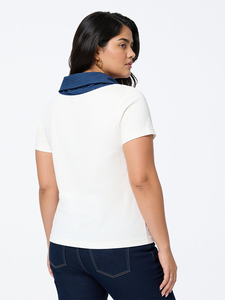 Gia White Tie-Up Detail Cotton T-Shirt