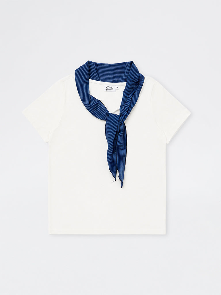 Gia White Tie-Up Detail Cotton T-Shirt