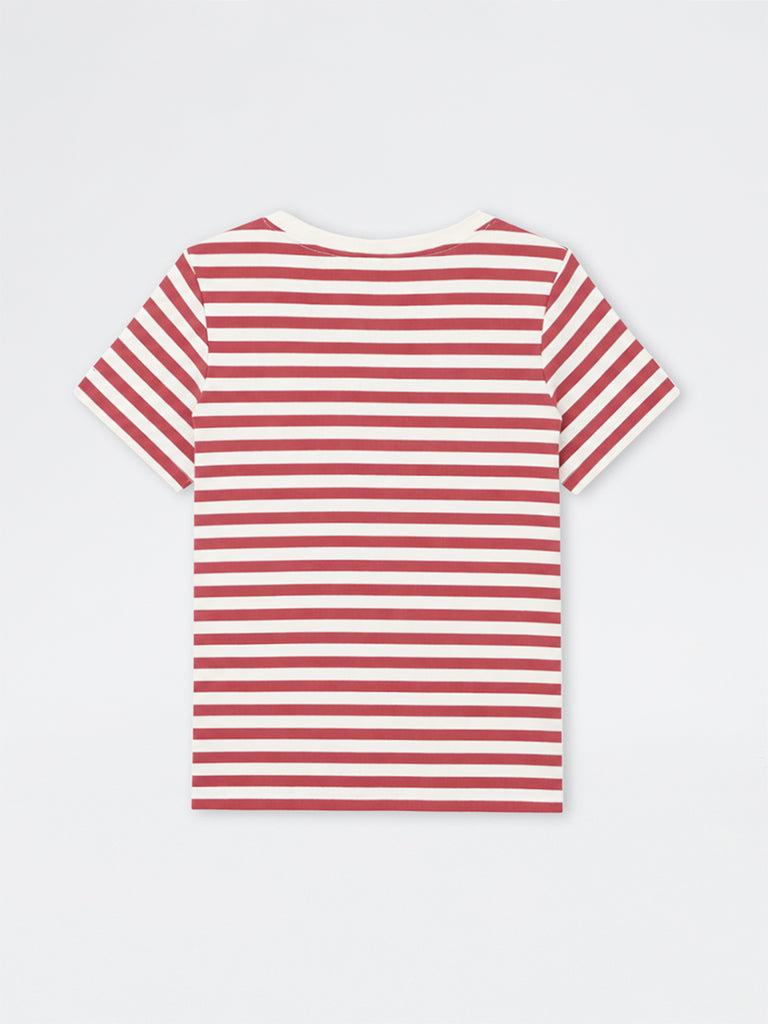Gia Red and White Striped Cotton-Blend T-Shirt