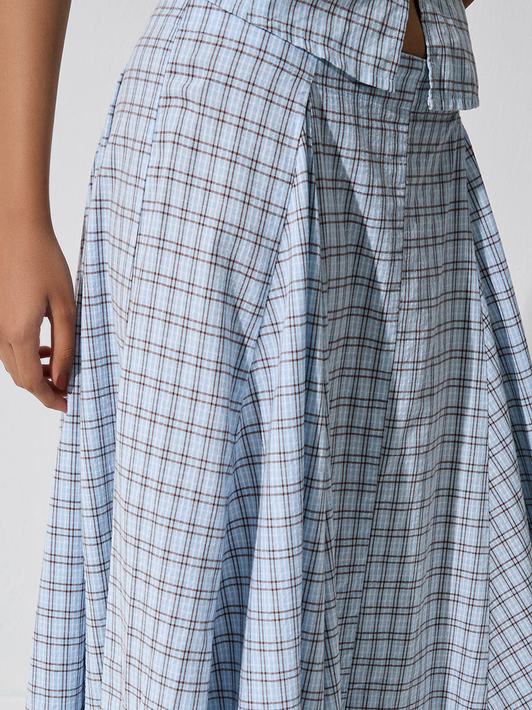 LOV Light Blue Checkered High-Rise Skirt