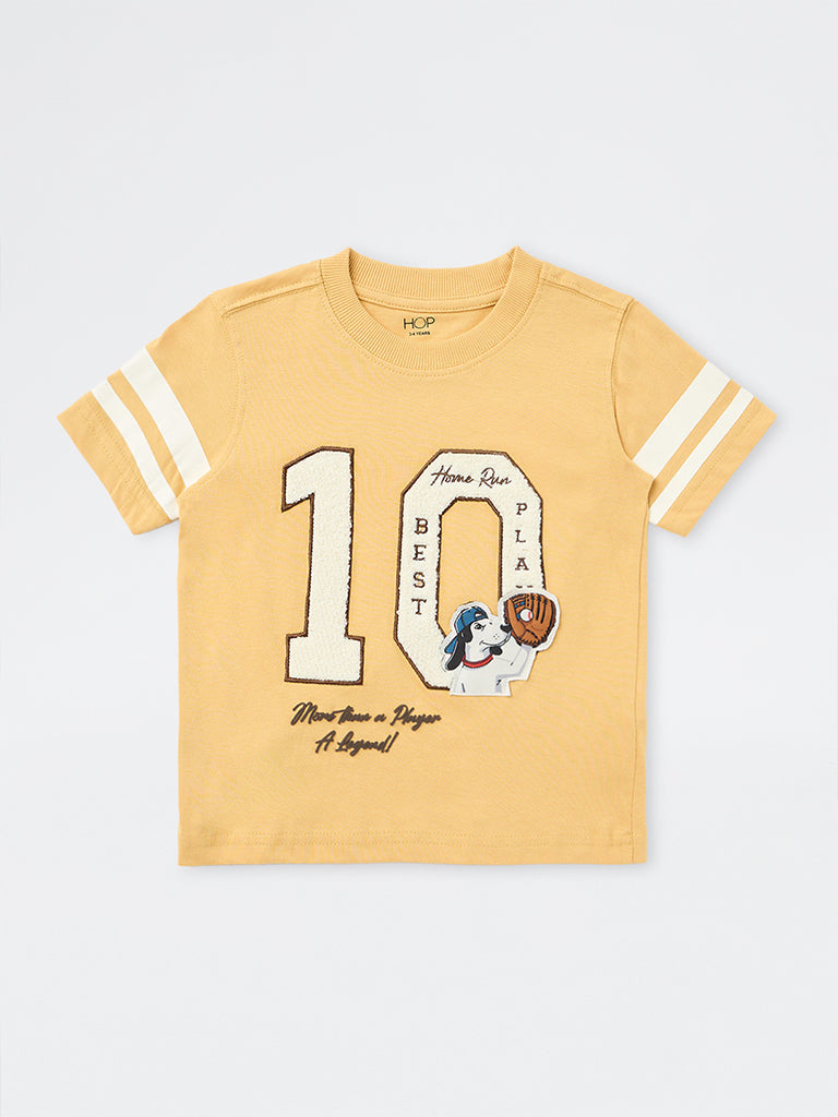 HOP Kids Boys Yellow Numerical Printed Cotton T-Shirt