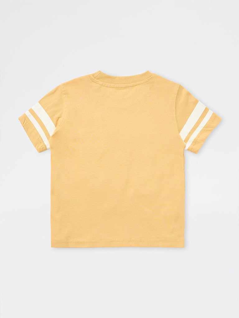 HOP Kids Boys Yellow Numerical Printed Cotton T-Shirt