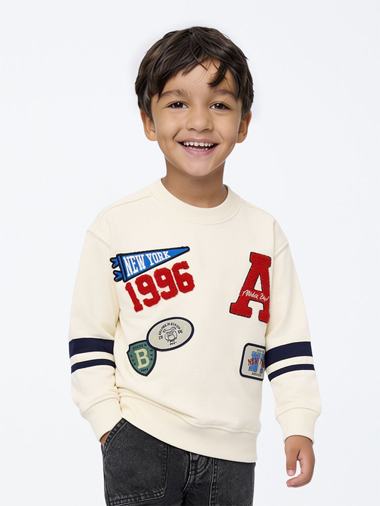 HOP Kids Boys Off-White Patch-Detail Cotton-Blend Sweatshirt