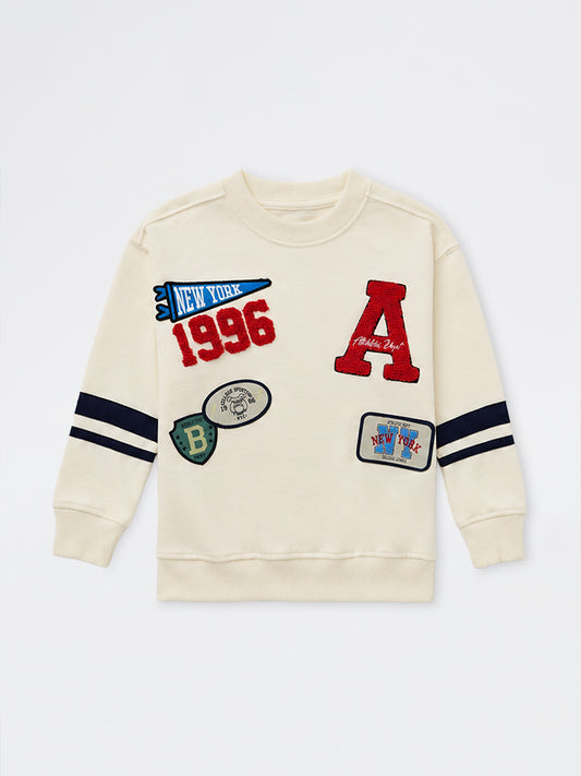 HOP Kids Boys Off-White Patch-Detail Cotton-Blend Sweatshirt