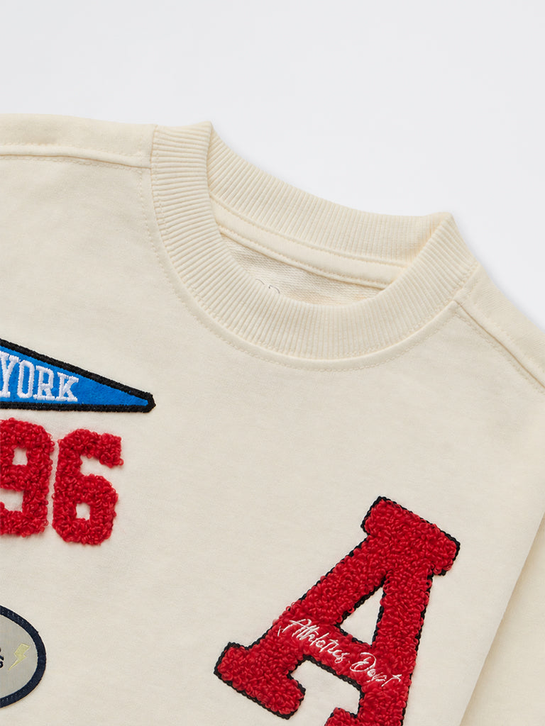 HOP Kids Boys Off-White Patch-Detail Cotton-Blend Sweatshirt