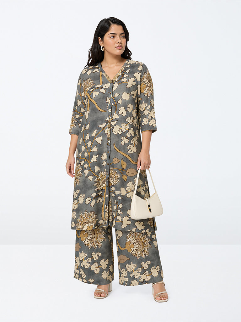 Diza Grey Floral Printed Pants
