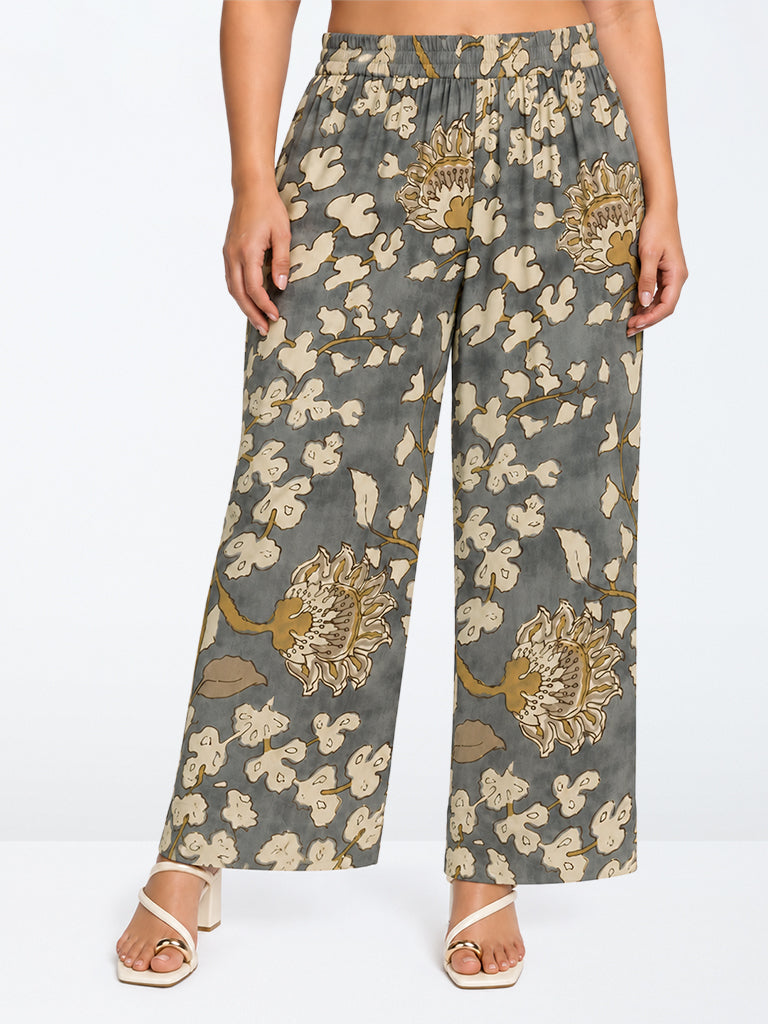 Diza Grey Floral Printed Pants