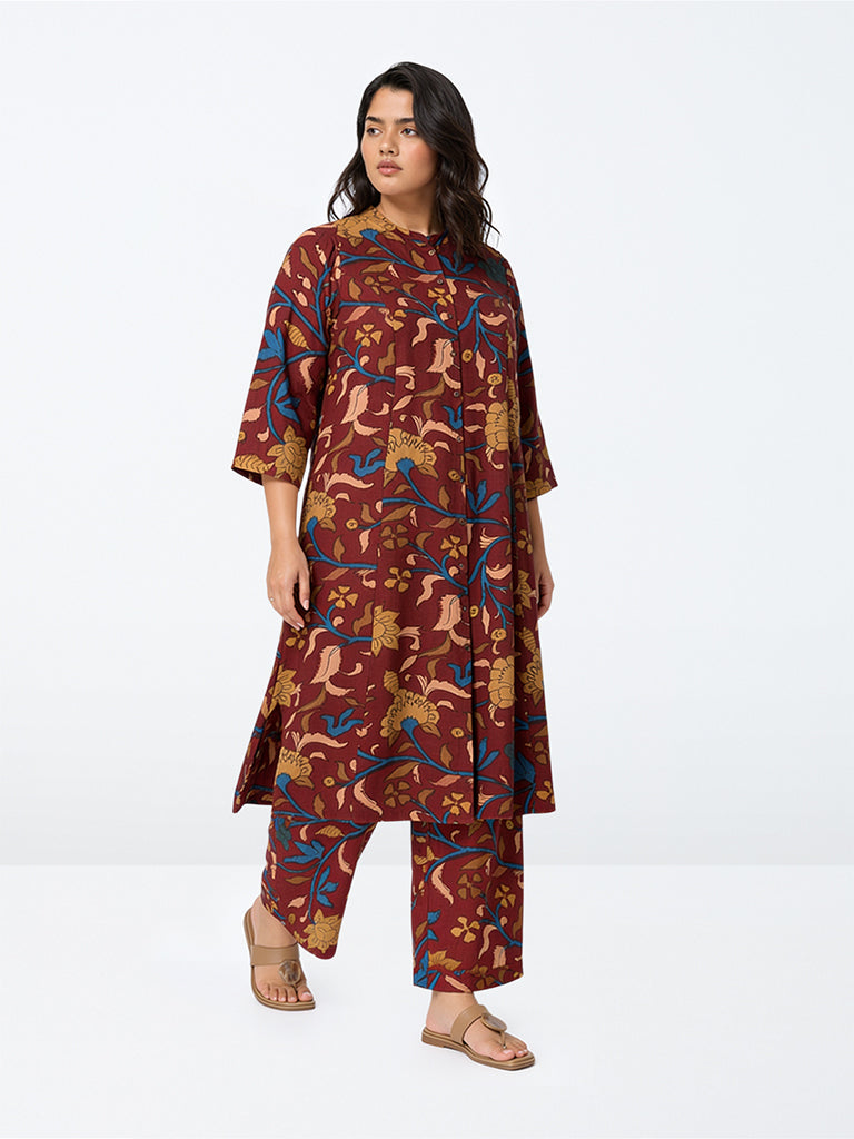 Diza Red Floral Printed Pants