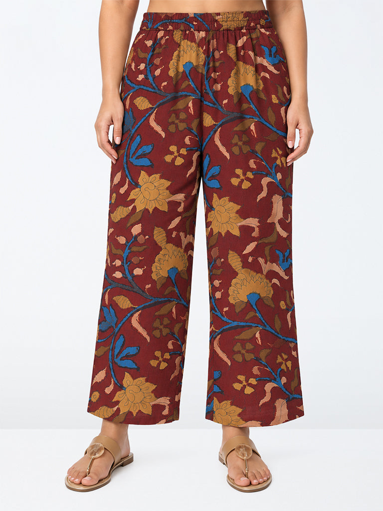 Diza Red Floral Printed Pants