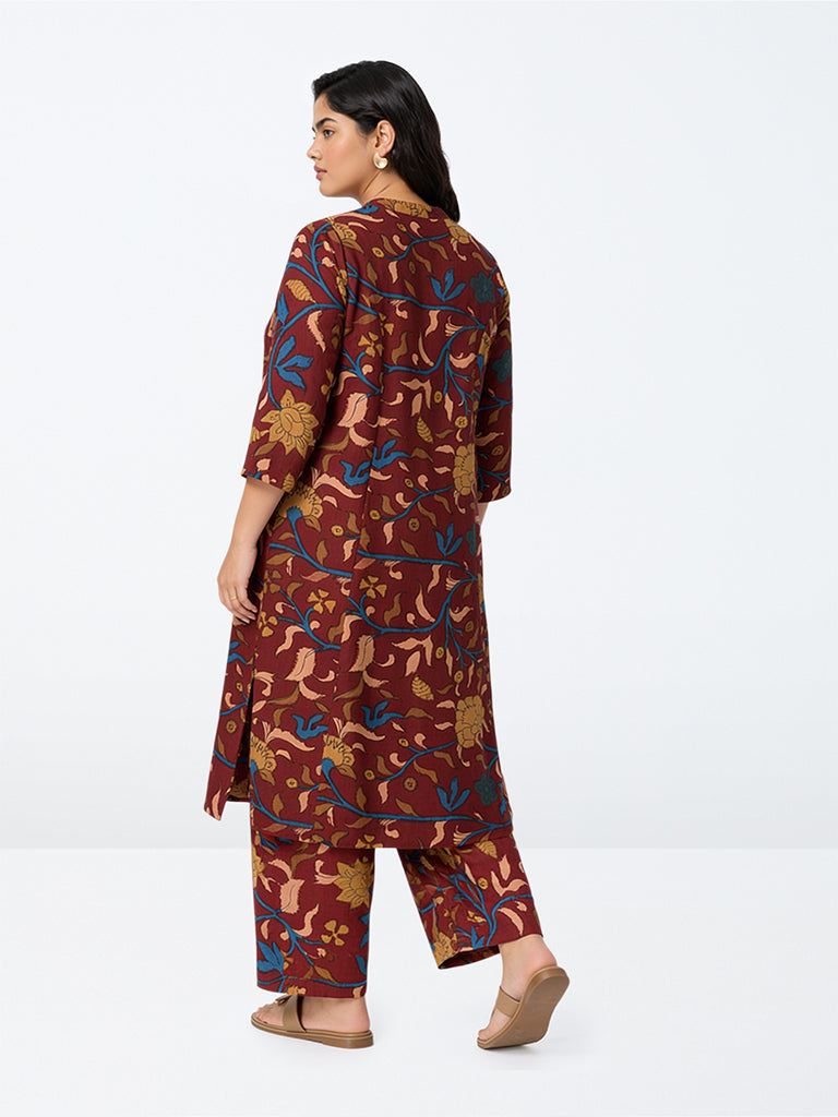 Diza Red Floral Printed Pants