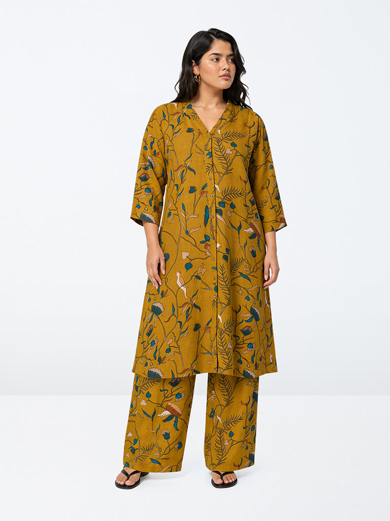 Diza Mustard Kalamkari Floral Pants