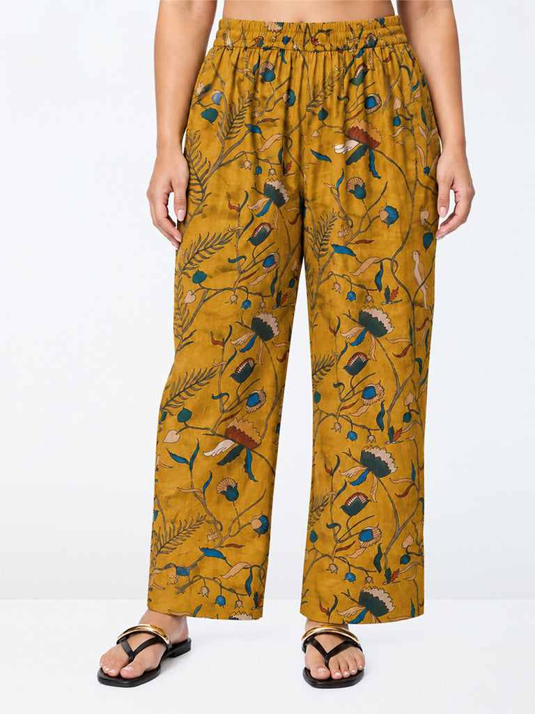 Diza Mustard Kalamkari Floral Pants