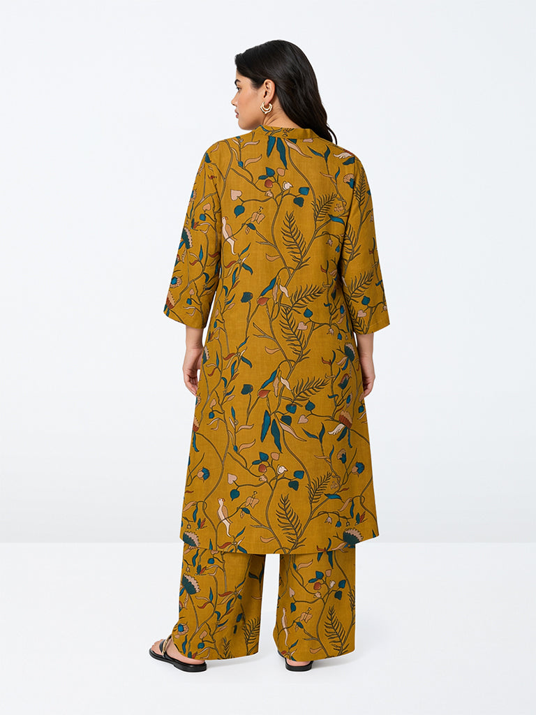 Diza Mustard Kalamkari Floral Pants