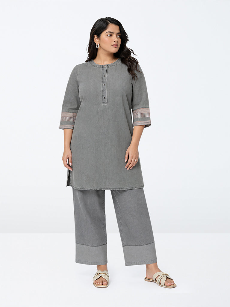 Diza Charcoal Solid Cotton Pants