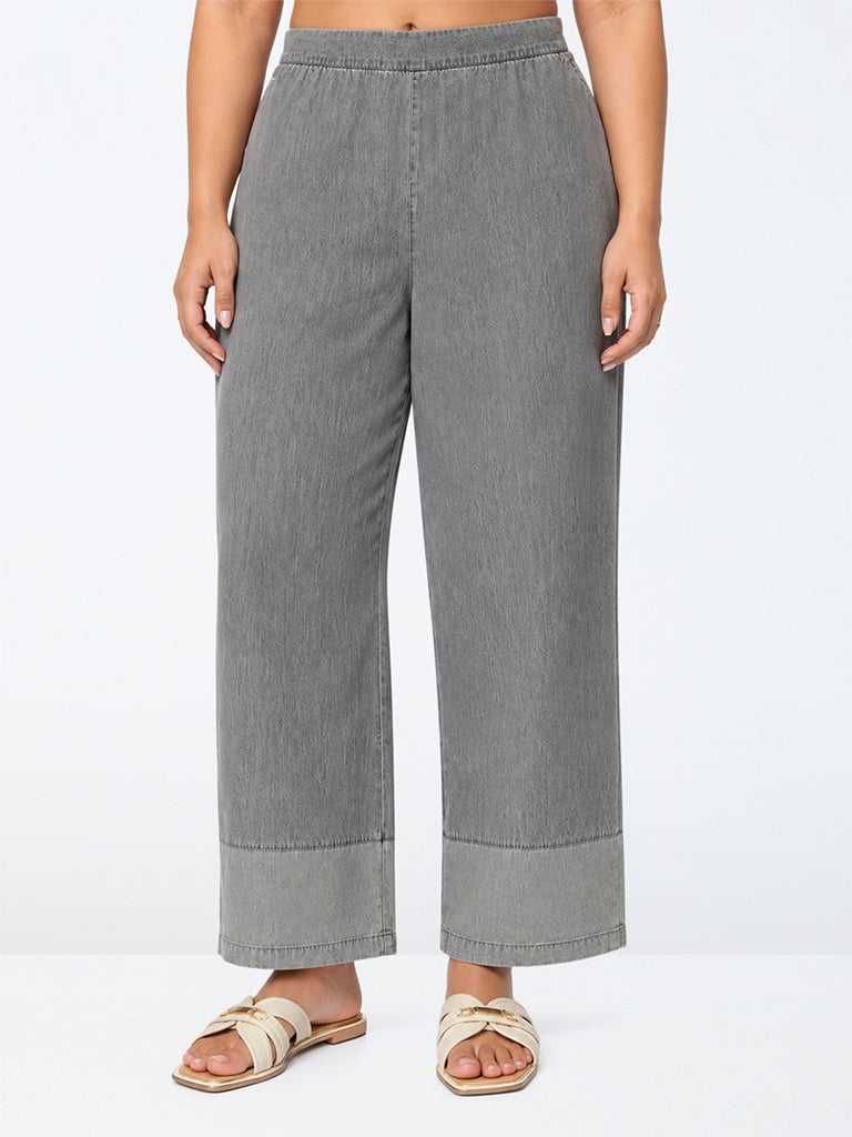 Diza Charcoal Solid Cotton Pants