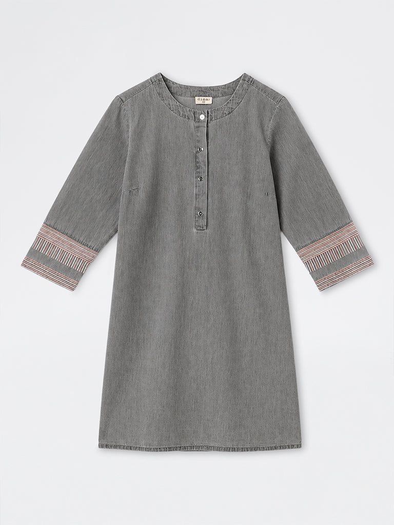 Diza Charcoal Striped Cotton Straight Kurta