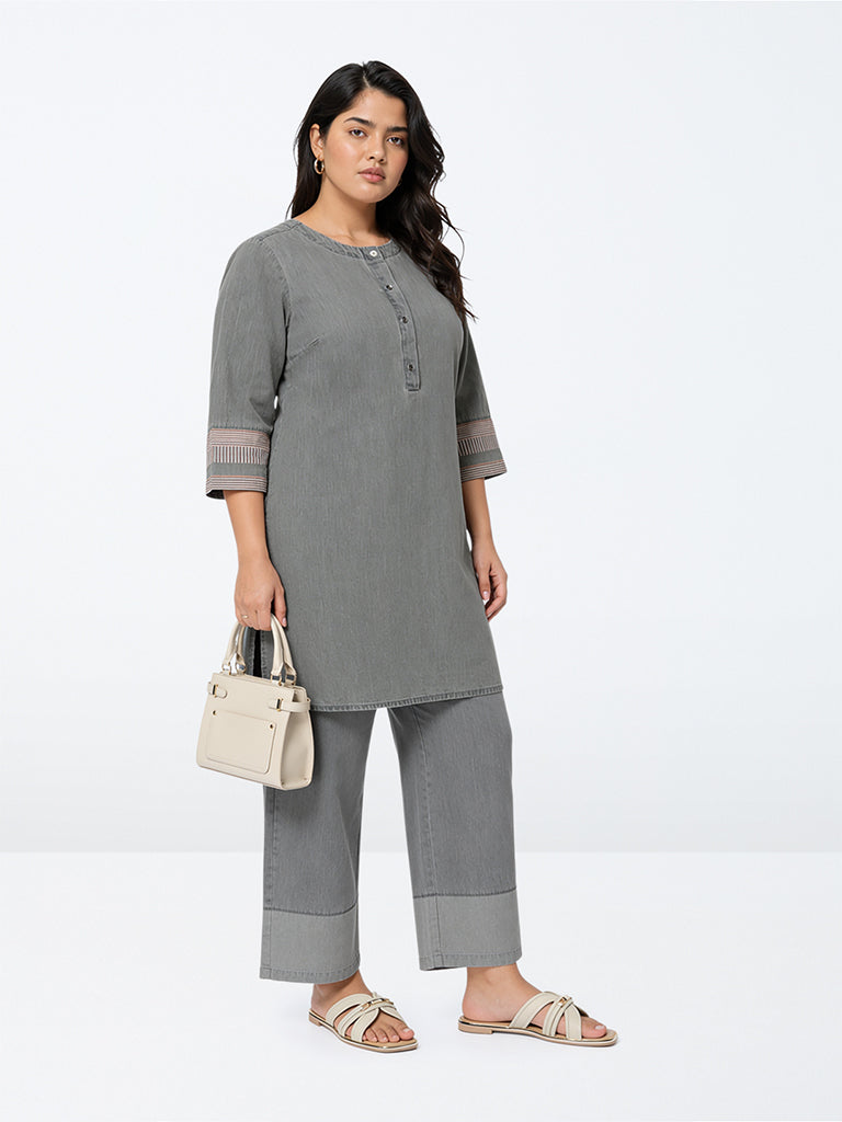 Diza Charcoal Striped Cotton Straight Kurta