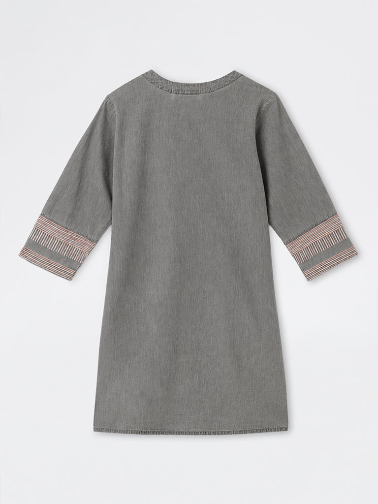 Diza Charcoal Striped Cotton Straight Kurta