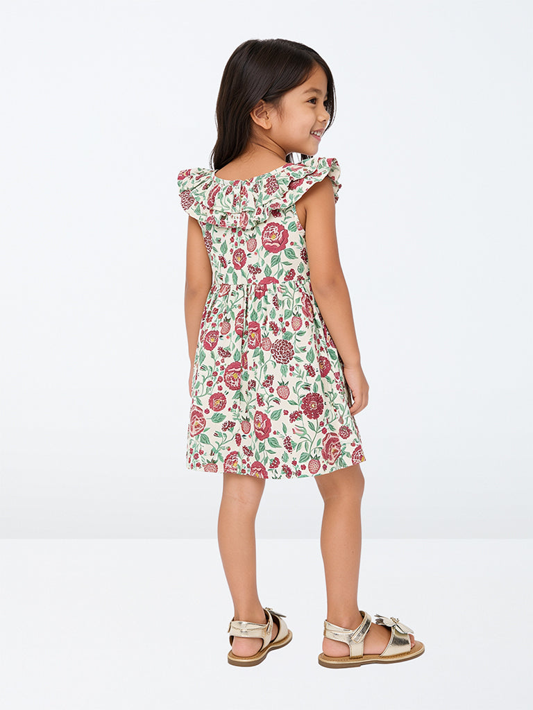 Utsa Kids Girls Multicolour Floral Cotton A-Line Dress - (2-8 yrs)