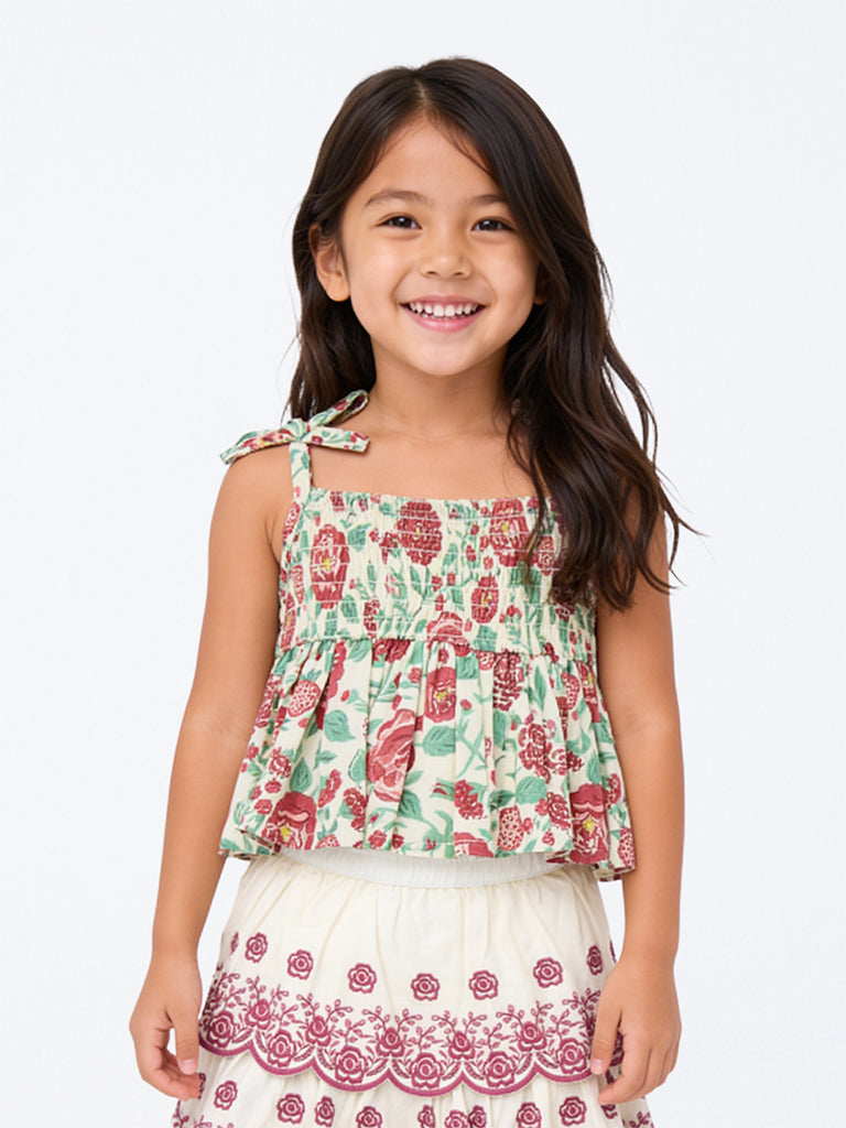 Utsa Kids Girls Multicolour Floral Printed Cotton Top - (2-8 yrs)