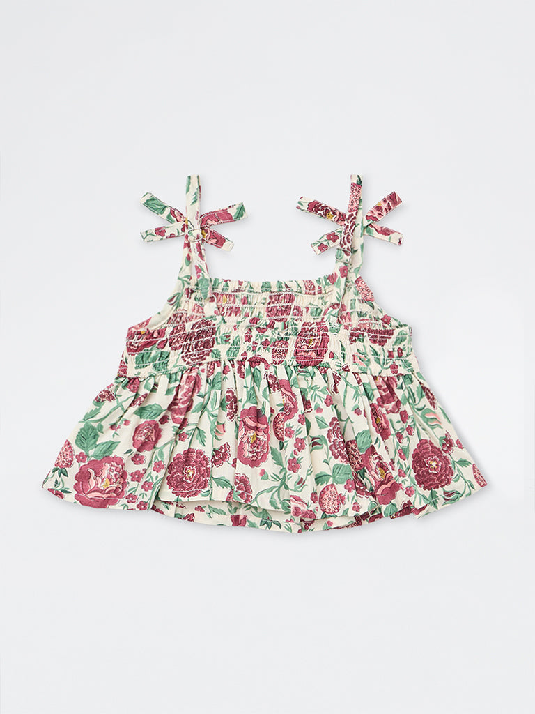 Utsa Kids Girls Multicolour Floral Printed Cotton Top - (2-8 yrs)