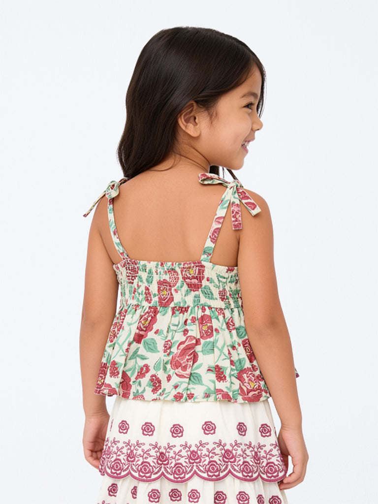 Utsa Kids Girls Multicolour Floral Printed Cotton Top - (2-8 yrs)