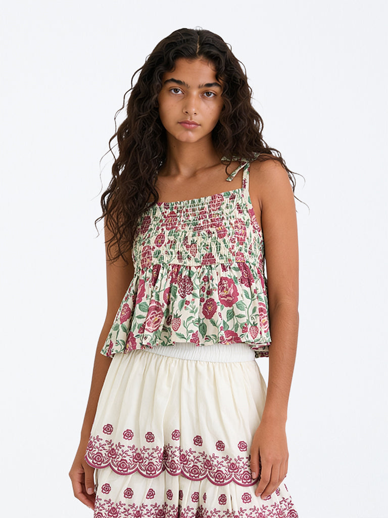 Utsa Kids Girls Multicolour Floral Printed Cotton Top - (8-14 yrs)