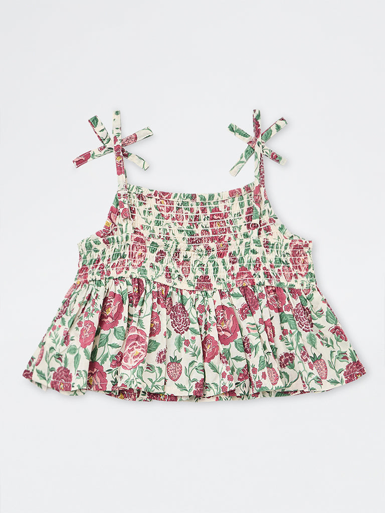 Utsa Kids Girls Multicolour Floral Printed Cotton Top - (8-14 yrs)