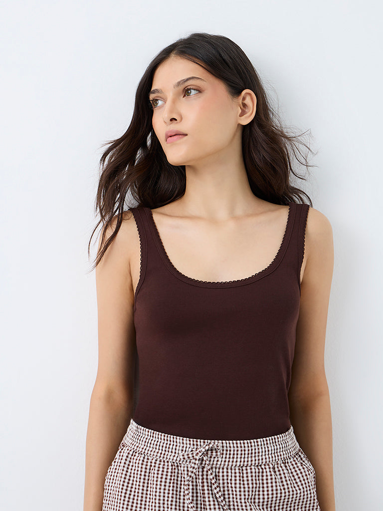 Wunderlove Dark Brown Solid Cotton-blend Camisole