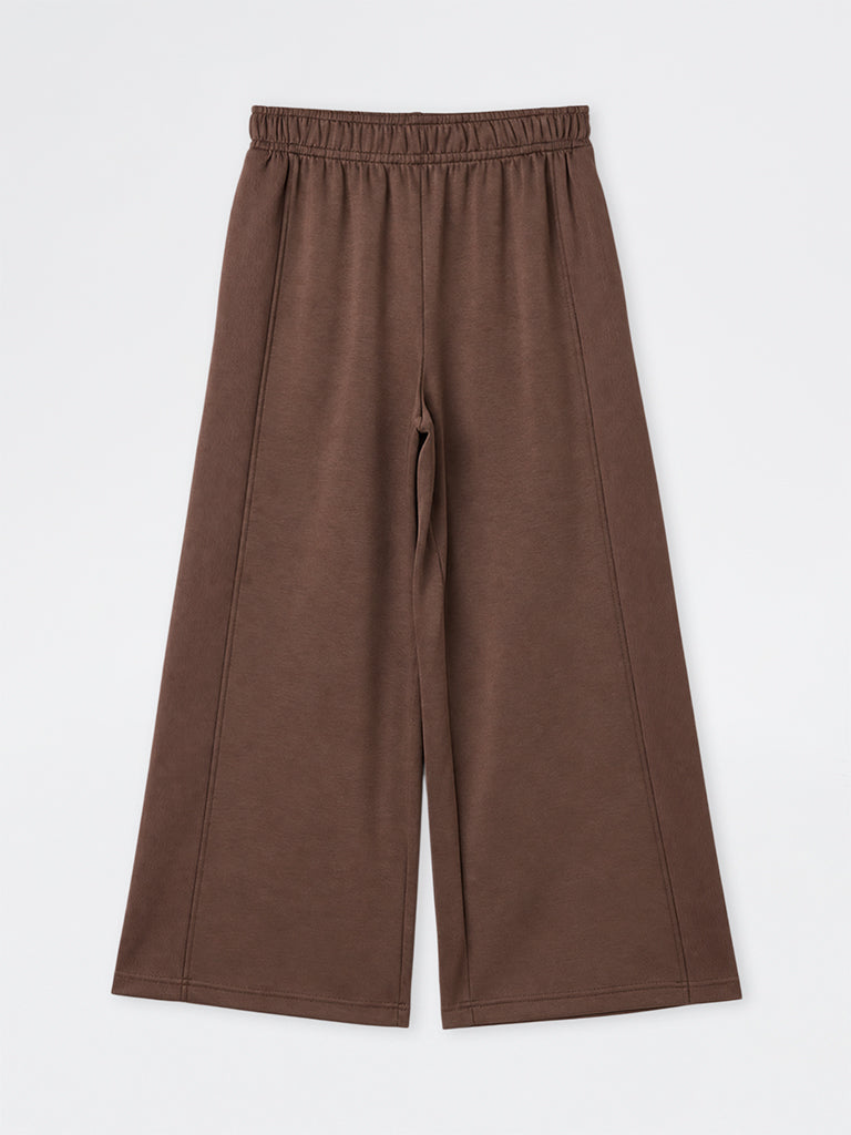 Gia Dark Brown Solid High-Rise Trousers