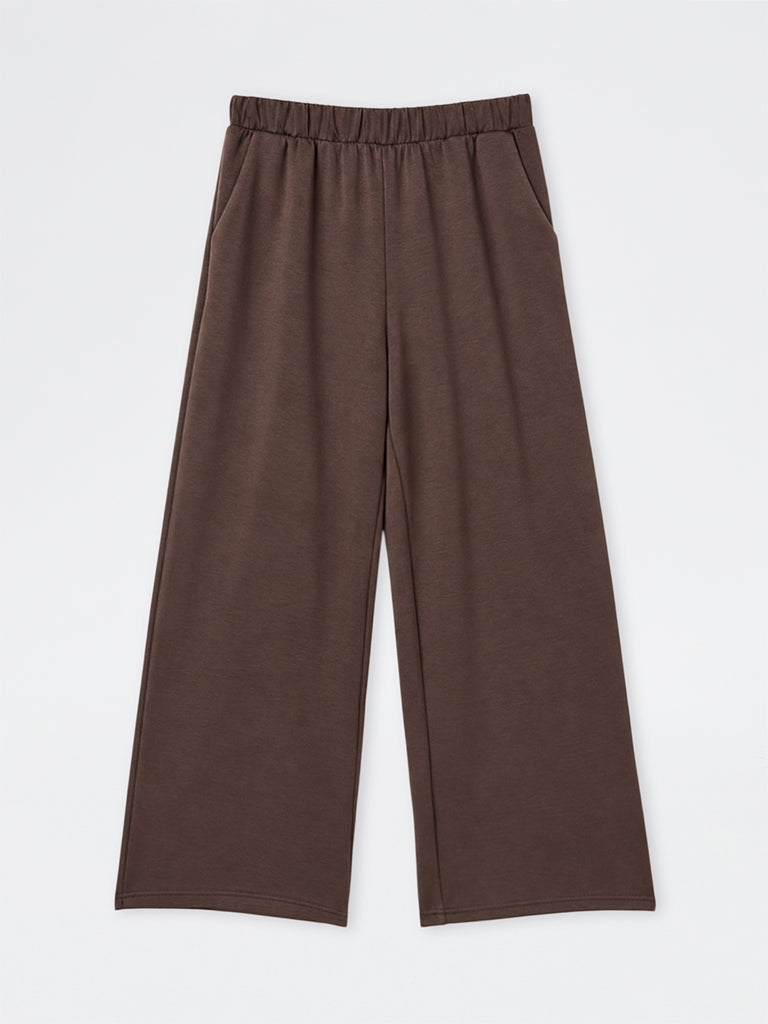 Gia Dark Brown Solid High-Rise Trousers
