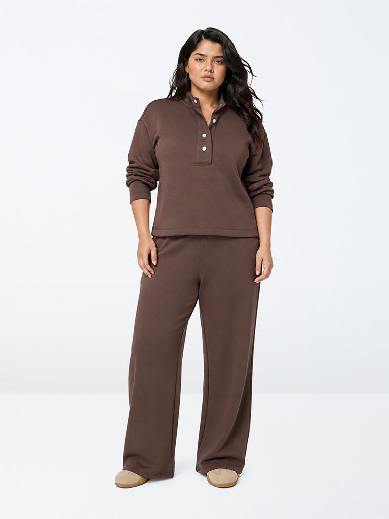 Gia Dark Brown Solid High-Rise Trousers