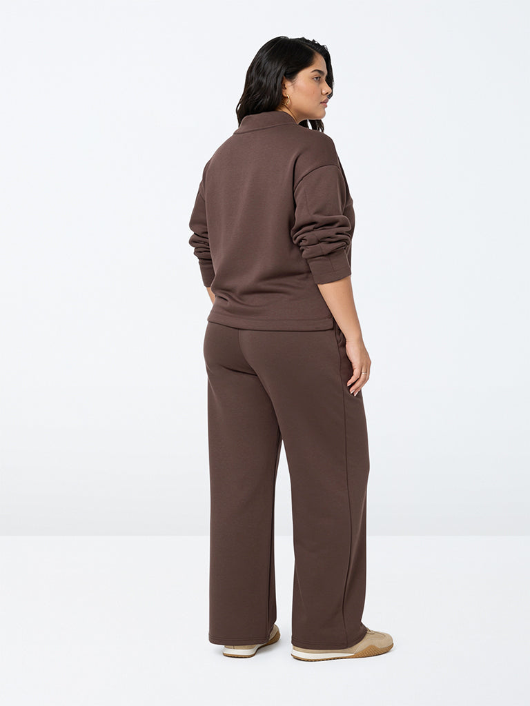 Gia Dark Brown Solid High-Rise Trousers