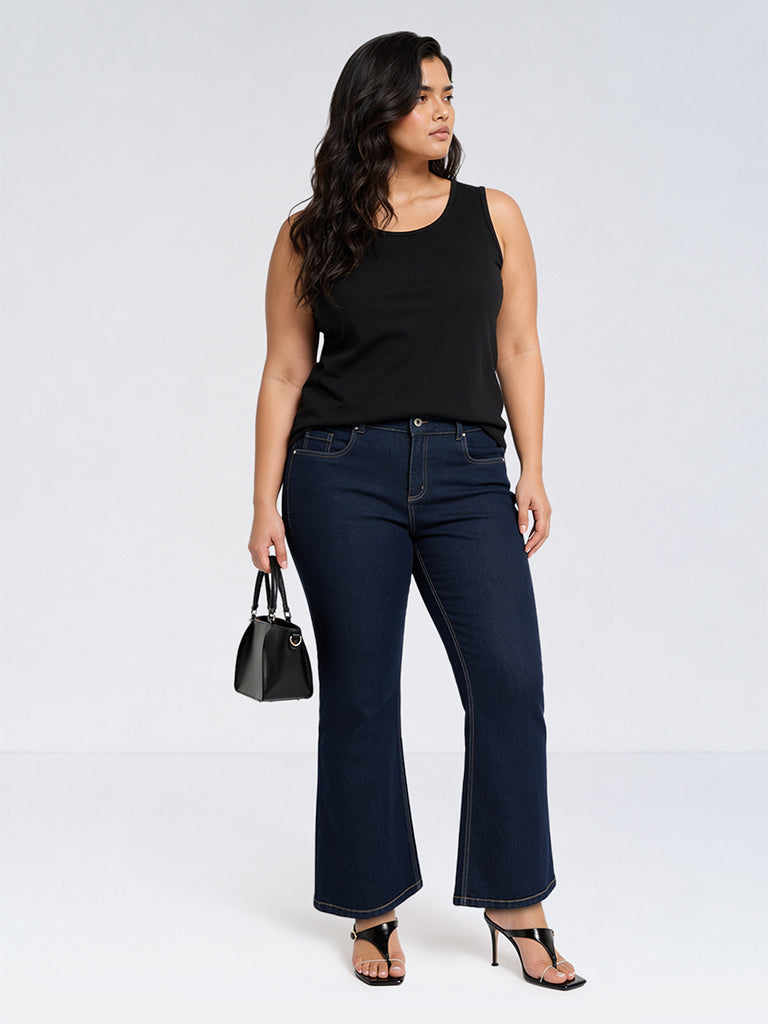 Gia Dark-Blue-Wash High-Waist Bootcut Fit Jeans