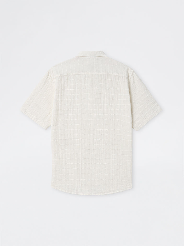 WES Casuals Off-White Textured Relaxed-Fit Cotton Shirt