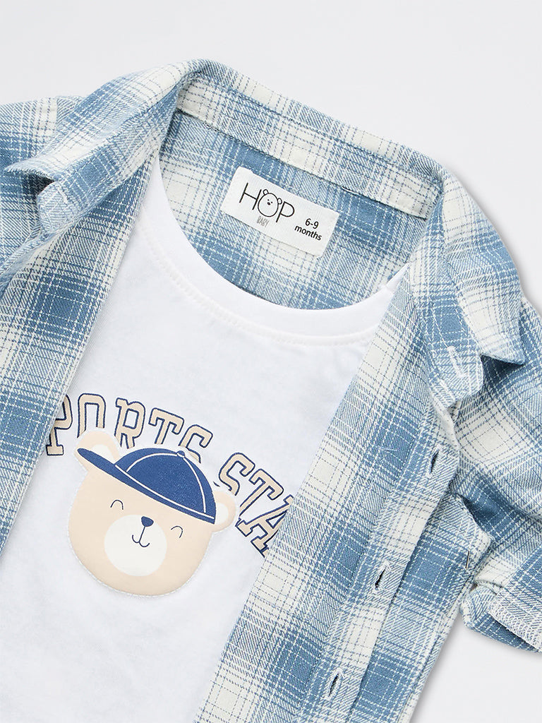 HOP Baby Boys Blue Checkered Cotton Shirt