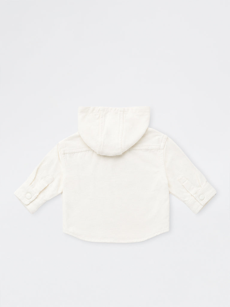 HOP Baby Boys White Patch-Detail Cotton Hooded Shirt