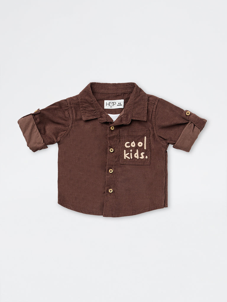 HOP Baby Boys Brown Corduroy Cotton Shirt