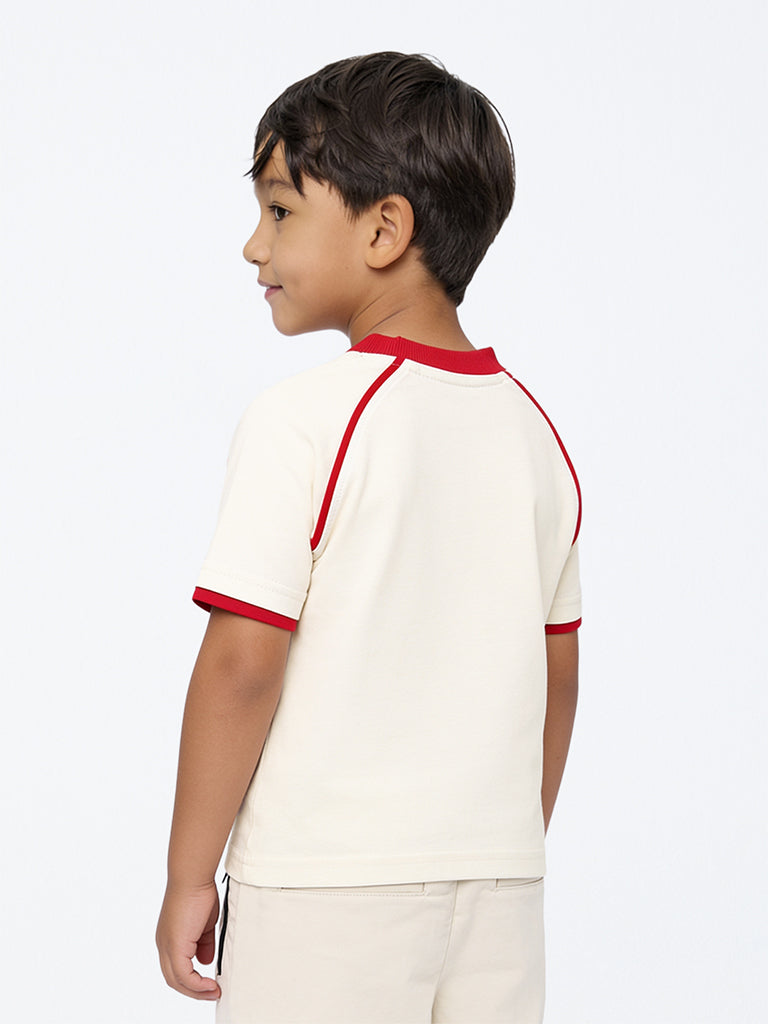 HOP Kids Boys Off-White Teddy Design Cotton T-Shirt
