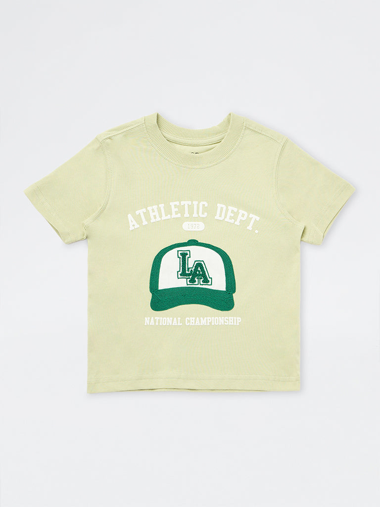 HOP Kids Boys Sage Typographic Cotton T-Shirt