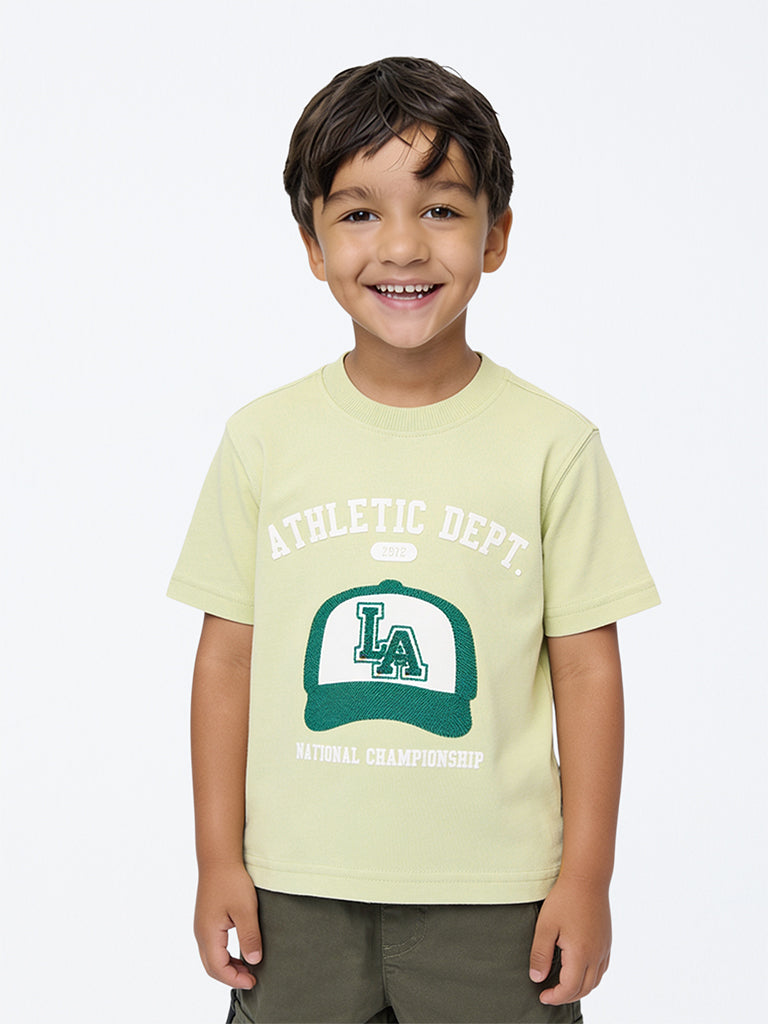 HOP Kids Boys Sage Typographic Cotton T-Shirt