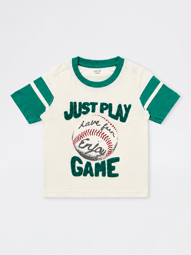 HOP Kids Boys Cream Baseball Theme Cotton T-Shirt