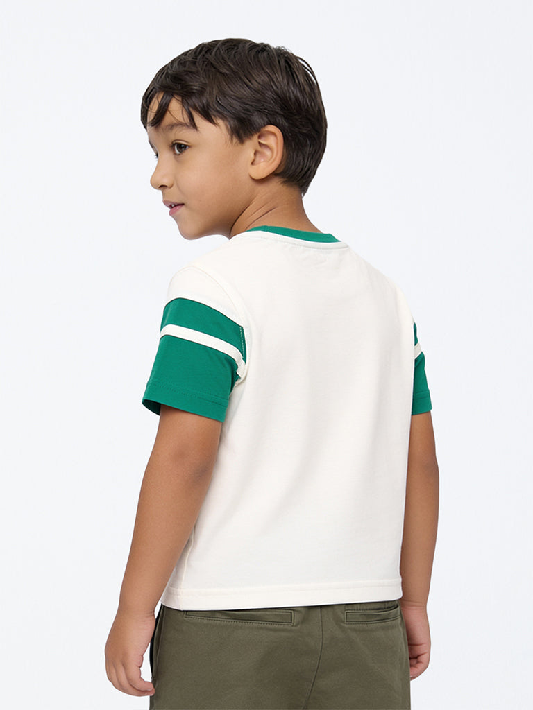 HOP Kids Boys Cream Baseball Theme Cotton T-Shirt