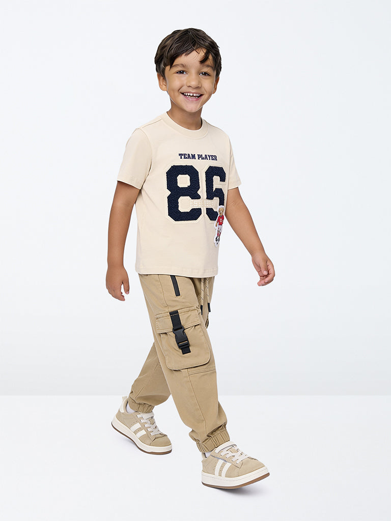HOP Kids Boys Cream Numerical Design Cotton T-Shirt