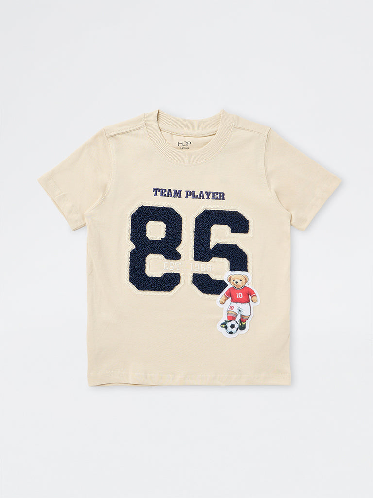 HOP Kids Boys Cream Numerical Design Cotton T-Shirt
